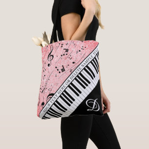 Tote Bag Piano Music Script Monogramme Rose Parties scintil