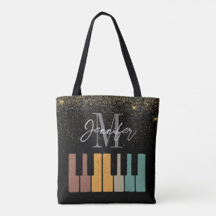 Tote Bag Piano Parties scintillant Gold Monogramme Nom Pers