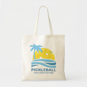 Tote Bag Pickleball Gear Tropical Palm Tree Sun Custom Text