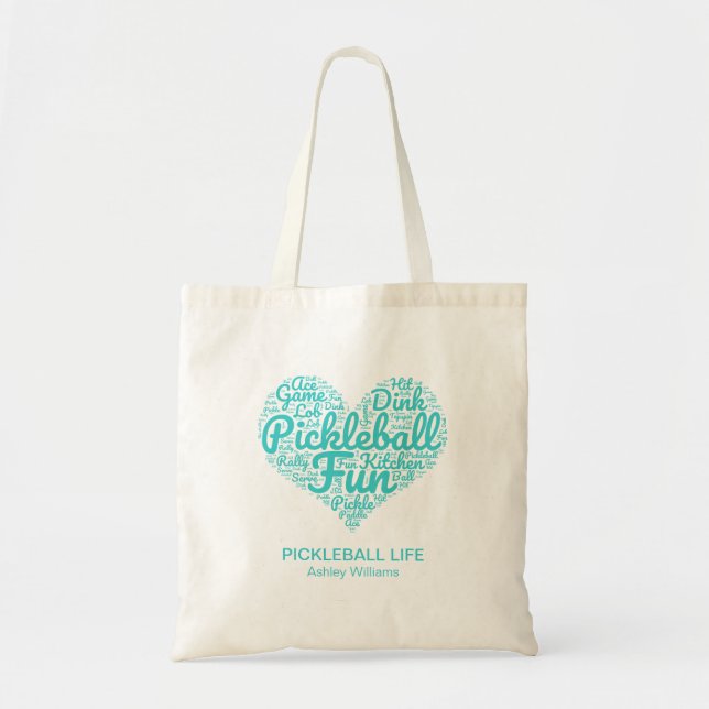 Tote Bag Pickleball Life Nom personnalisé Mot Art Coeur (Devant)