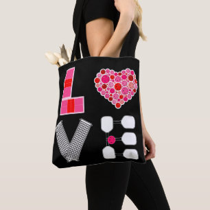 Tote Bag Pickleball Love Heart Court Balls Paddles Rose Rou