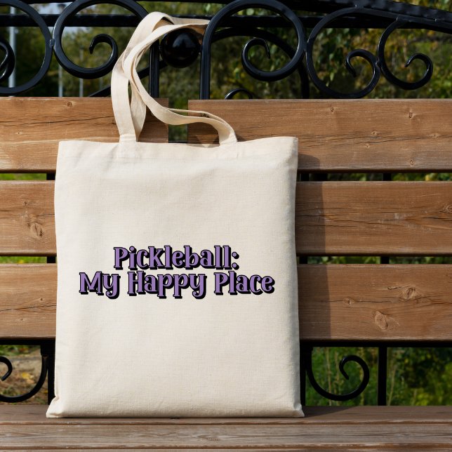 Tote Bag Pickleball : Mon Happy Place Texte Rétro (Créateur téléchargé)