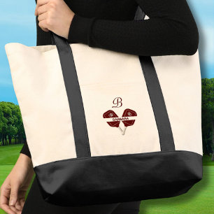 Tote Bag Pickleball Paddle Gal Glam Nom du monogramme perso
