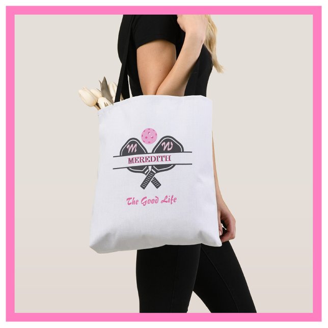 Tote Bag Pickleball Player Monogramme Nom Paddles (Créateur téléchargé)
