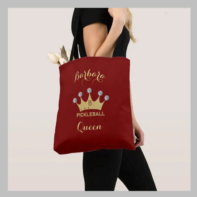 Tote Bag Pickleball Queen Glam Glitz Monogramme Nom Or (Créateur téléchargé)