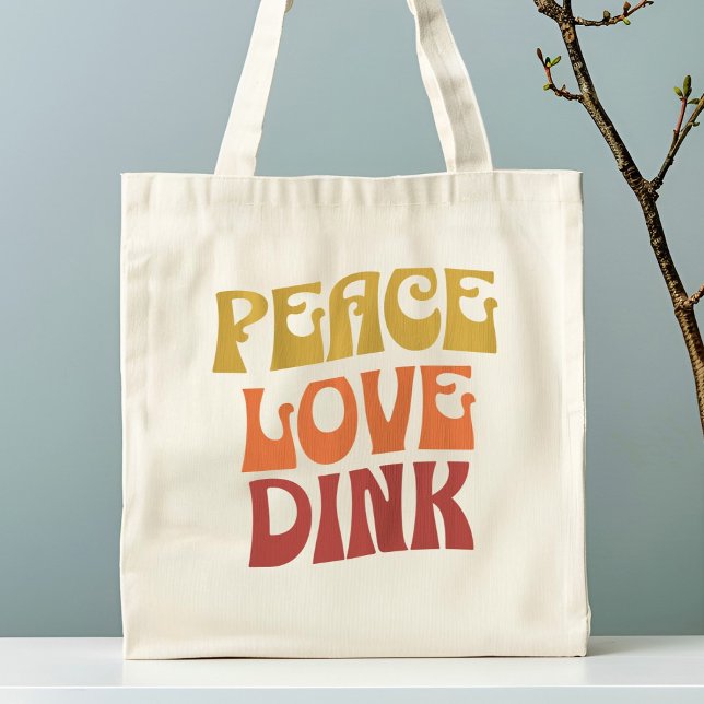 Tote Bag Pickleball Retro Peace Love (Pickleball Retro Peace Love Dink Tote Bag)