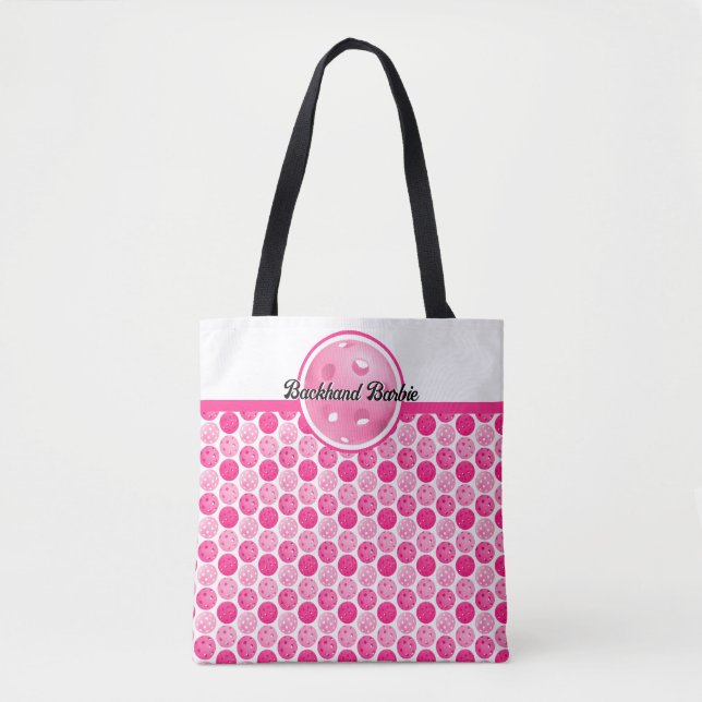 Tote Bag Pickleball rose et blanc Pickleballs Personnalisé (Devant)