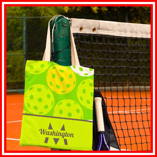 Tote Bag Pickleball Vert Monogrammé Moderne et Cool (Green Pickleball Cool Modern Monogrammed Tote Bag)