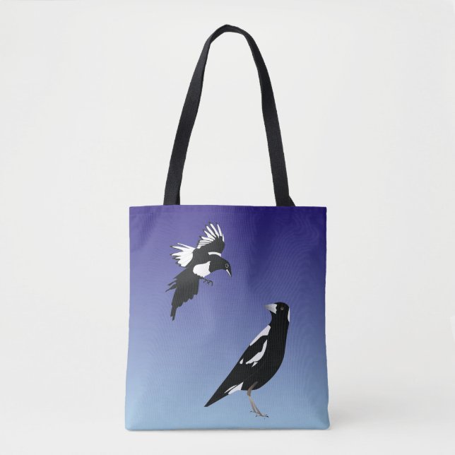 Tote Bag Pie noire sur arrière - plan bleu (Devant)