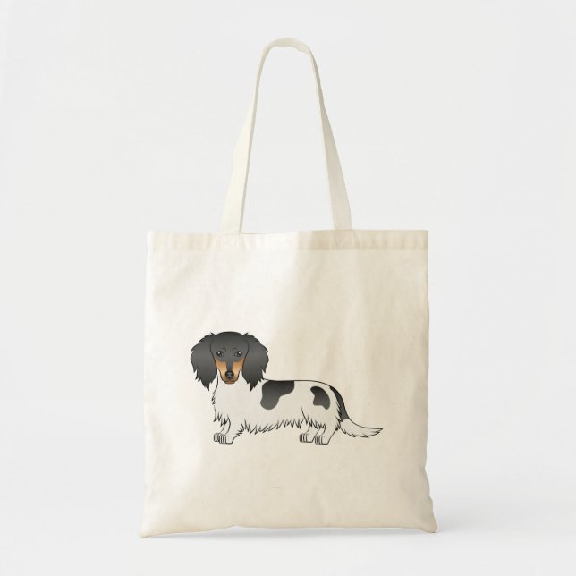 Tote Bag Piebald Noir Et Tan Cheveux Long Chien Dachshund (Devant)