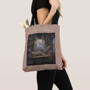 Tote Bag Pièce de séchage d'herbes et de fleurs rose et men
