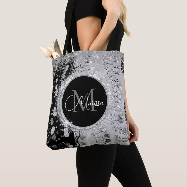 Tote Bag Pièces de Parties scintillant Monogram Black et Si (De près)