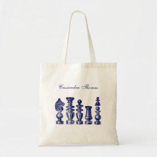 Tote Bag Pièces d'échecs Art Vintage bleu