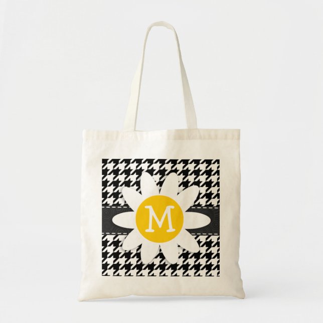 Tote Bag Pied-de-poule noir et blanc. ; Marguerite de (Devant)