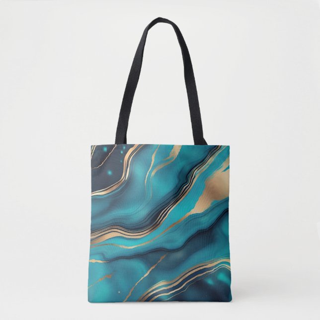 Tote Bag Pierre de marbre métallique en or bleu (Devant)