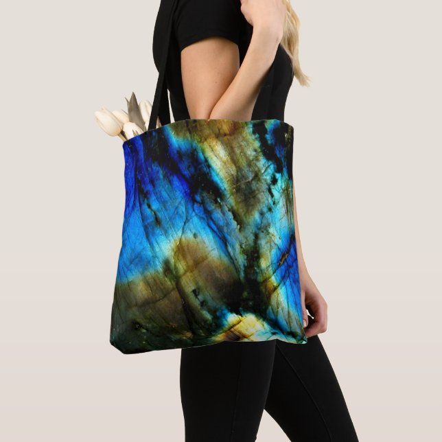 Tote Bag pierre de marbre turquoise turquoise indigo bleu a (De près)