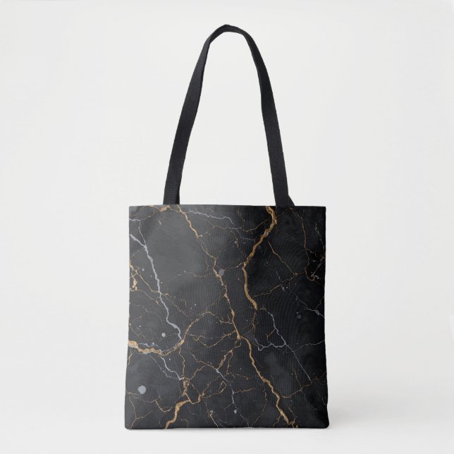 Tote Bag Pierre noire avec veines or et argent (Devant)