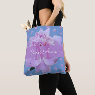 Tote Bag Pierre rose Floral violet Monogramme Ciel bleu