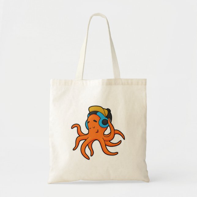 Tote Bag Pieuvre à la musique avec casque audio (Devant)