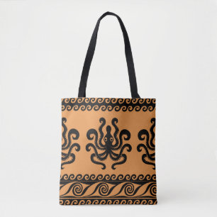 Tote Bag Pieuvre grecque ancienne, motif à vagues