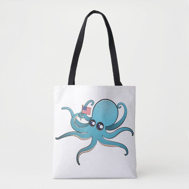 Tote Bag Pieuvre tenant le drapeau américain (Devant)