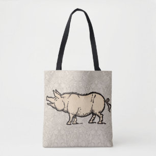 Tote Bag Pig Antique Piggy Cute Illustration Vintage