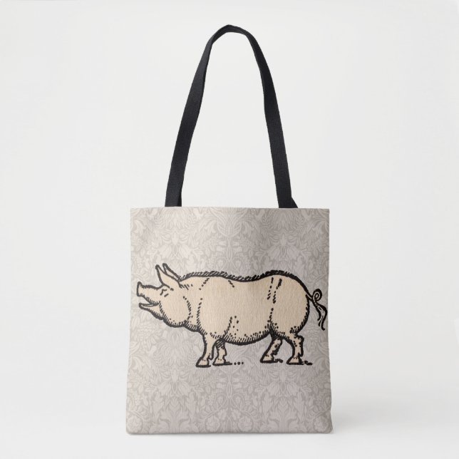 Tote Bag Pig Antique Piggy Cute Illustration Vintage (Devant)