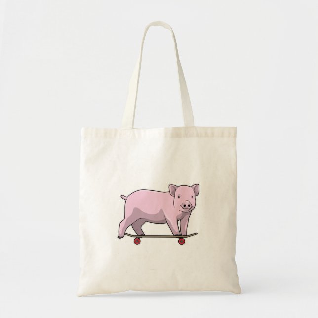 Tote Bag Pig as skater avec skate (Devant)