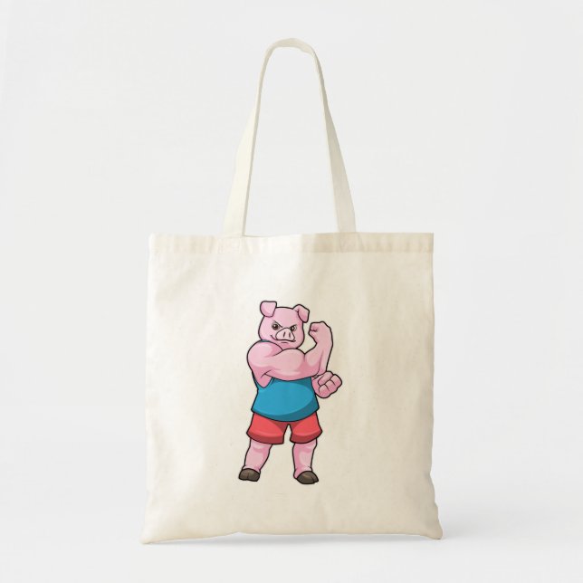 Tote Bag Pig comme Bodybuilder avec grand bras Supérieur (Devant)