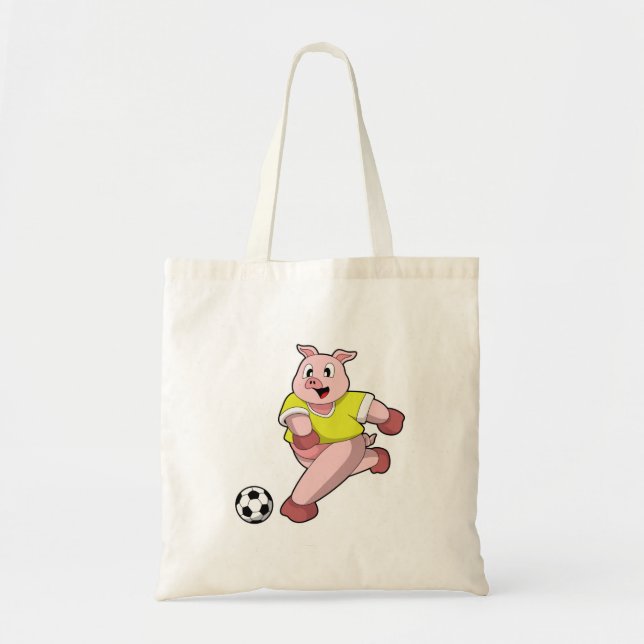 Tote Bag Pig comme joueur de football avec Soccer (Devant)