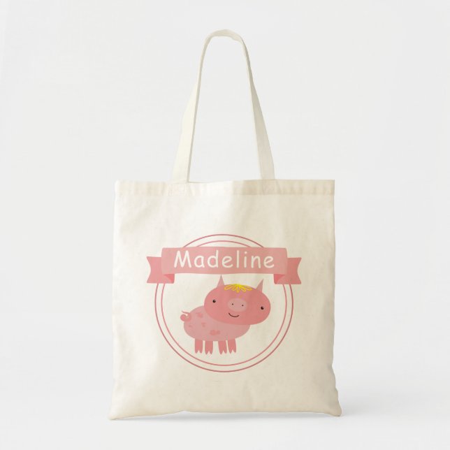 Tote Bag Piglet rose mignon - Enfants personnalisés (Devant)