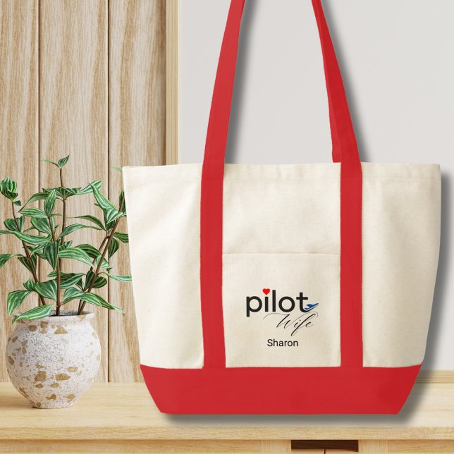 Tote Bag Pilot Wife Script Heart Airplane Simple Custom (Créateur téléchargé)