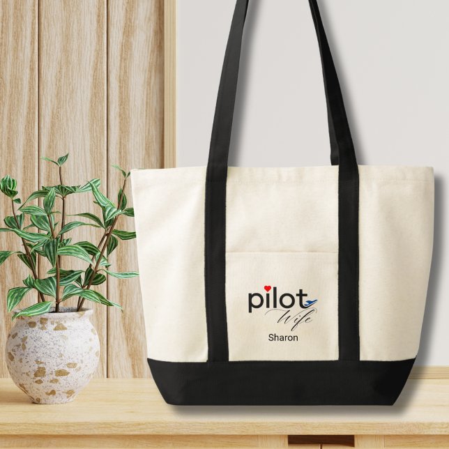 Tote Bag Pilot Wife Script Heart Airplane Simple Custom (Créateur téléchargé)