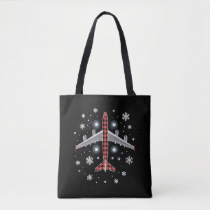 Tote Bag Pilote de Noël à carreaux d'avion