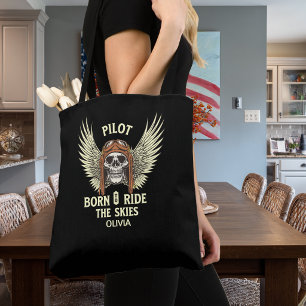 Tote Bag Pilote Né Pour Chevaucher Les Cieux Squelette Aile