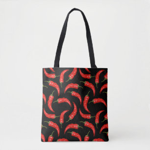 Tote Bag Piments chili sur noir