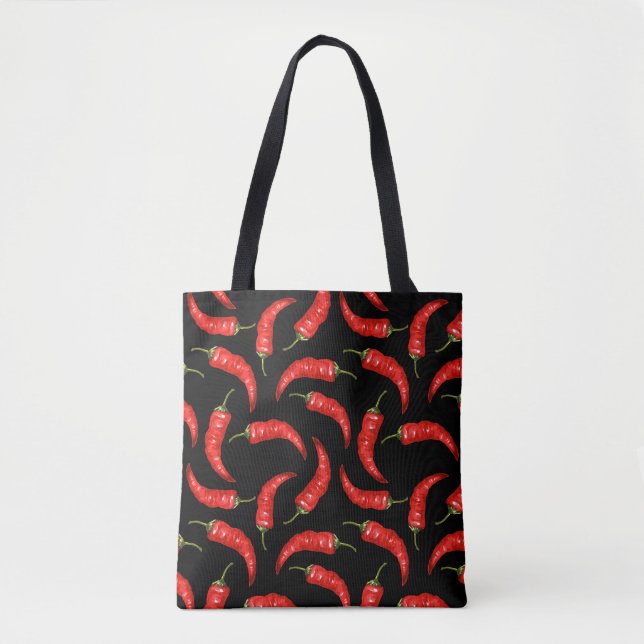 Tote Bag Piments chili sur noir (Devant)