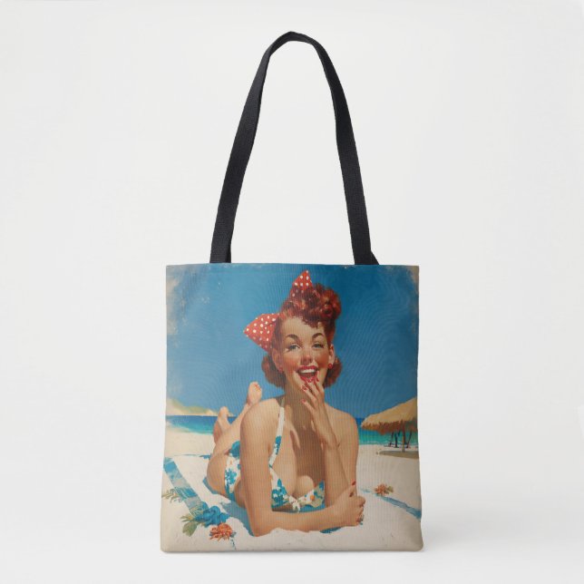 Tote Bag Pin-Up de la Plage Rétro (Devant)
