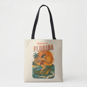 Tote Bag Pin-Up de plage Alligator Surfer Surf côtier rét