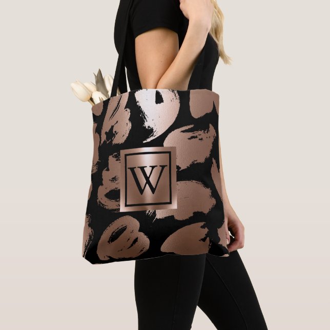 Tote Bag Pinceau Abstrait noir et Rose (De près)