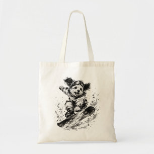Tote Bag Pinceau Art Snowboard - Snowboardeur Chien Chiot