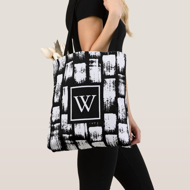 Tote Bag Pinceau noir et blanc Abstrait (De près)