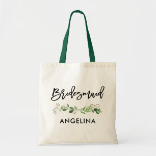 Tote Bag Pinceau Script Demoiselle d'Honneur Botanique Verd