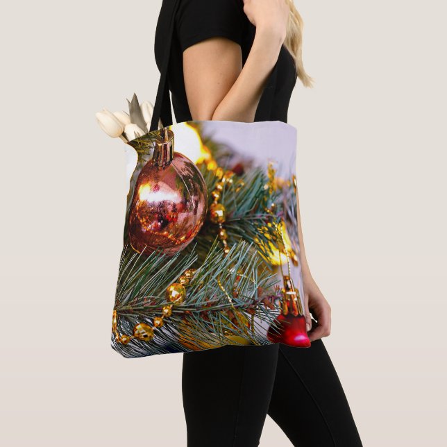 Tote Bag Pine de Noël Bauble & Garland (De près)