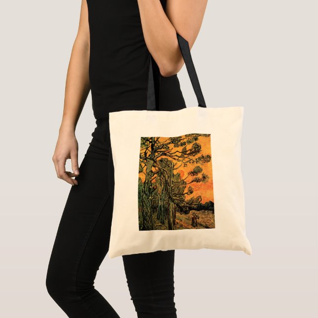 Tote Bag Pine Trees Red Sky Setting Soleil par Vincent van  (Devant (produit))