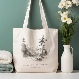 Tote Bag Pine Woods Mountain Paysage Mariage de croquis
