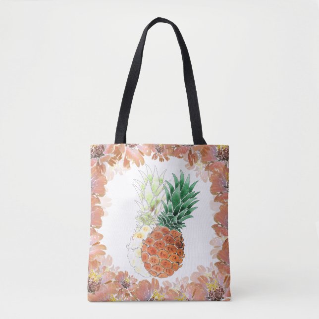 Tote Bag Pineapple, watercolor. (Devant)