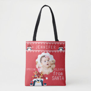 Tote Bag Pingouin amusant Votre Nom Photo Bébé mignon Toddl