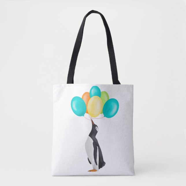 Tote Bag Pingouin Avec Ballons Colorés (Devant)