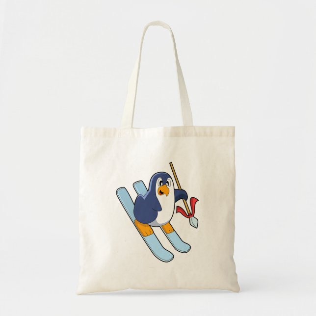 Tote Bag Pingouin comme skieur avec ski (Devant)
